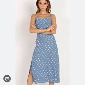 Faithfull The Brand Blue Open Back Midi Dress